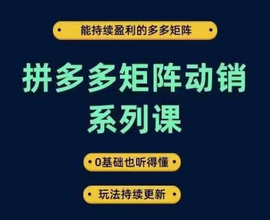 拼多多矩阵动销系列课，能持续盈利的多多矩阵，0基础也听得懂，玩法持续更新-全网第一网赚项目资源库-中赚网 & 中创网 & 冒泡网 & 福缘网 - 小本轻创业与优质加盟项目首选平台