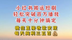 小红书搬运热门短剧,轻松爆流百万播放,每天引流几十人,搞个大几百块真的很简单-全网第一网赚项目资源库-中赚网 & 中创网 & 冒泡网 & 福缘网 - 小本轻创业与优质加盟项目首选平台