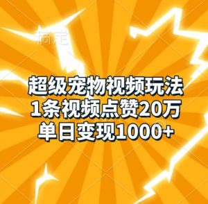 超级宠物视频玩法，1条视频点赞20万，单日变现1k-全网第一网赚项目资源库-中赚网 & 中创网 & 冒泡网 & 福缘网 - 小本轻创业与优质加盟项目首选平台