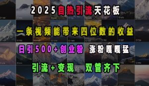 2025自热引流天花板，一条视频能带来四位数的收益，引流+变现双管齐下，日引500+创业粉，涨粉嘎嘎猛-全网第一网赚项目资源库-中赚网 & 中创网 & 冒泡网 & 福缘网 - 小本轻创业与优质加盟项目首选平台