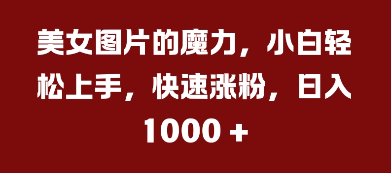 美女图片的魔力，小白轻松上手，快速涨粉，日入几张【揭秘】-全网第一网赚项目资源库-中赚网 & 中创网 & 冒泡网 & 福缘网 - 小本轻创业与优质加盟项目首选平台