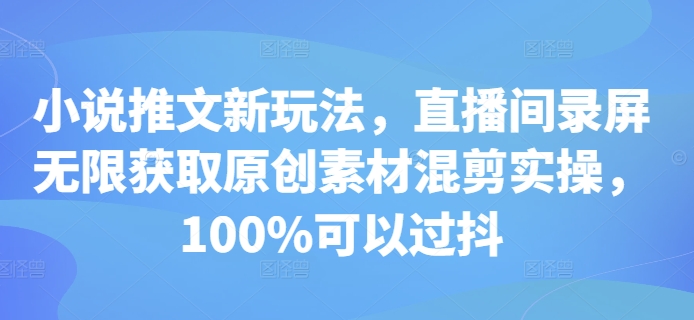 小说推文新玩法，直播间录屏无限获取原创素材混剪实操，100%可以过抖-全网第一网赚项目资源库-中赚网 & 中创网 & 冒泡网 & 福缘网 - 小本轻创业与优质加盟项目首选平台