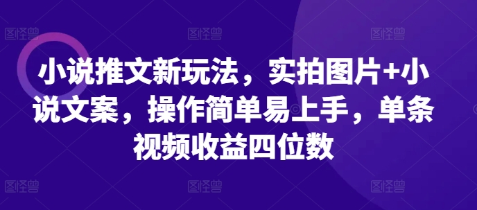 小说推文新玩法，实拍图片+小说文案，操作简单易上手，单条视频收益四位数-全网第一网赚项目资源库-中赚网 & 中创网 & 冒泡网 & 福缘网 - 小本轻创业与优质加盟项目首选平台