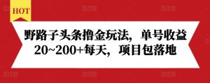 野路子头条撸金玩法,单号收益20~200+每天,项目包落地-全网第一网赚项目资源库-中赚网 & 中创网 & 冒泡网 & 福缘网 - 小本轻创业与优质加盟项目首选平台