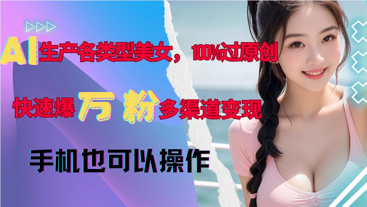 AI生产各类型美女，100%过原创，快速爆万粉，多渠道变现，新手可做-全网第一网赚项目资源库-中赚网 & 中创网 & 冒泡网 & 福缘网 - 小本轻创业与优质加盟项目首选平台
