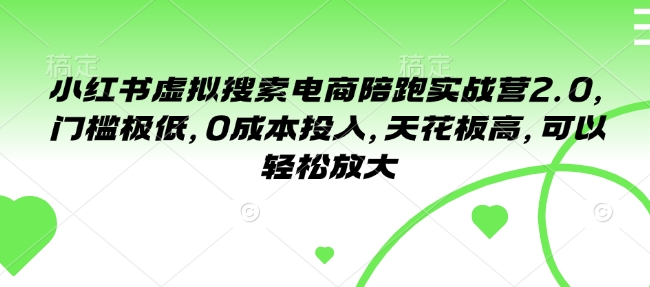 小红书虚拟搜索电商陪跑实战营2.0，门槛极低，0成本投入，天花板高，可以轻松放大-全网第一网赚项目资源库-中赚网 & 中创网 & 冒泡网 & 福缘网 - 小本轻创业与优质加盟项目首选平台