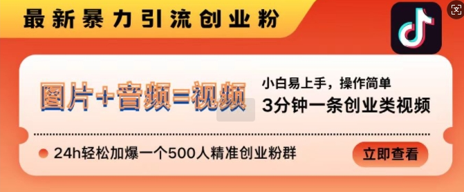 抖音最新暴力引流创业粉，3分钟一条创业类视频，24h轻松加爆一个500人精准创业粉群【揭秘】-全网第一网赚项目资源库-中赚网 & 中创网 & 冒泡网 & 福缘网 - 小本轻创业与优质加盟项目首选平台