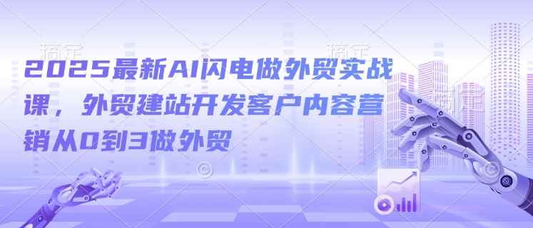 2025最新AI闪电做外贸实战课，外贸建站开发客户内容营销从0到3做外贸-全网第一网赚项目资源库-中赚网 & 中创网 & 冒泡网 & 福缘网 - 小本轻创业与优质加盟项目首选平台
