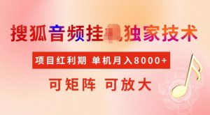 首发搜狐音频挂JI,项目红利期,可矩阵可放大,稳定月入5k【揭秘】-全网第一网赚项目资源库-中赚网 & 中创网 & 冒泡网 & 福缘网 - 小本轻创业与优质加盟项目首选平台