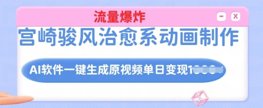 宫崎骏风治愈系动画制作，AI软件一键生成原创视频流量爆炸，单日变现多张，详细实操流程-全网第一网赚项目资源库-中赚网 & 中创网 & 冒泡网 & 福缘网 - 小本轻创业与优质加盟项目首选平台