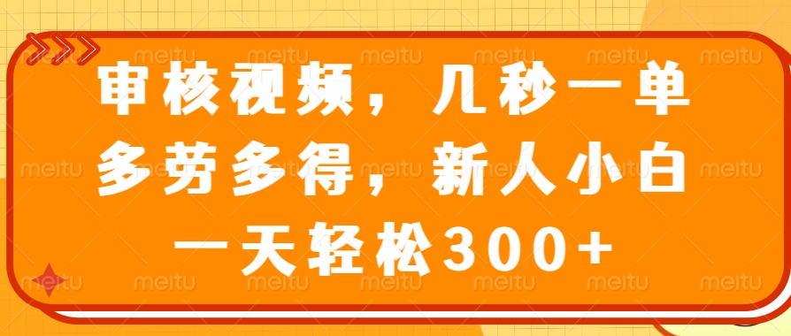 审核视频，几秒一单，多劳多得，新人小白一天轻松300+-全网第一网赚项目资源库-中赚网 & 中创网 & 冒泡网 & 福缘网 - 小本轻创业与优质加盟项目首选平台