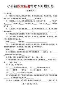 小升初语文【四大名著常考100题汇总】-全网第一网赚项目资源库-中赚网 & 中创网 & 冒泡网 & 福缘网 - 小本轻创业与优质加盟项目首选平台