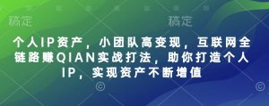 个人IP资产,小团队高变现,互联网全链路赚QIAN实战打法,助你打造个人IP,实现资产不断增值-全网第一网赚项目资源库-中赚网 & 中创网 & 冒泡网 & 福缘网 - 小本轻创业与优质加盟项目首选平台