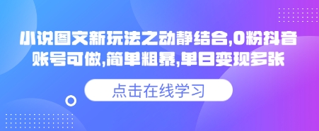 小说推文图文新玩法之动静结合，0粉抖音账号可做，简单粗暴，单日变现多张-全网第一网赚项目资源库-中赚网 & 中创网 & 冒泡网 & 福缘网 - 小本轻创业与优质加盟项目首选平台