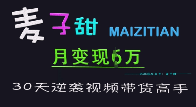 麦子甜30天逆袭视频带货高手，单月变现6W加特训营-全网第一网赚项目资源库-中赚网 & 中创网 & 冒泡网 & 福缘网 - 小本轻创业与优质加盟项目首选平台