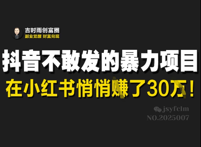 抖音不敢发的暴利项目，在小红书悄悄挣了30W-全网第一网赚项目资源库-中赚网 & 中创网 & 冒泡网 & 福缘网 - 小本轻创业与优质加盟项目首选平台