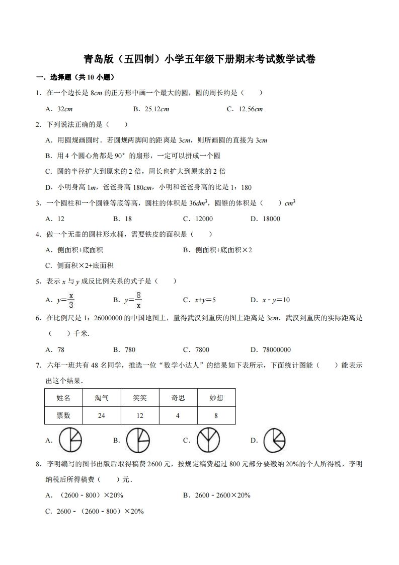 五下青岛版数学期末真题卷3（54制）-全网第一网赚项目资源库-中赚网 & 中创网 & 冒泡网 & 福缘网 - 小本轻创业与优质加盟项目首选平台