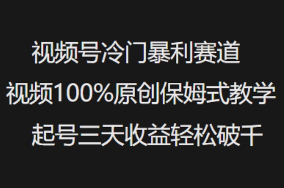 视频号冷门暴利赛道视频100%原创保姆式教学起号三天收益轻松破千-全网第一网赚项目资源库-中赚网 & 中创网 & 冒泡网 & 福缘网 - 小本轻创业与优质加盟项目首选平台