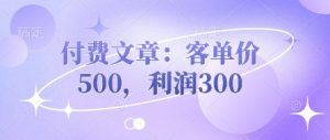 付费文章:客单价500,利润300-全网第一网赚项目资源库-中赚网 & 中创网 & 冒泡网 & 福缘网 - 小本轻创业与优质加盟项目首选平台