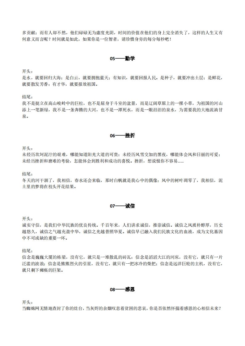 六下语文【作文素材】20类作文开头+结尾的优美段落