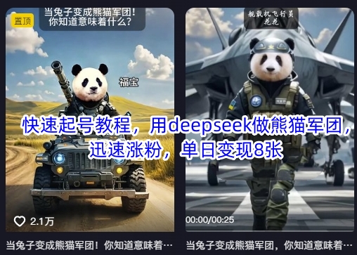 快速起号教程，用deepseek做熊猫军团，迅速涨粉，单日变现8张-全网第一网赚项目资源库-中赚网 & 中创网 & 冒泡网 & 福缘网 - 小本轻创业与优质加盟项目首选平台