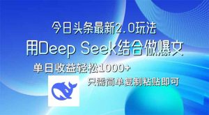 今日头条最新2.0版本，用Deep Seek结合今日头条做爆文，单日收益轻松10...-全网第一网赚项目资源库-中赚网 & 中创网 & 冒泡网 & 福缘网 - 小本轻创业与优质加盟项目首选平台