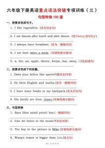 六下人教pep英语英语重点语法突破专项训练（三）句型转换转换-全网第一网赚项目资源库-中赚网 & 中创网 & 冒泡网 & 福缘网 - 小本轻创业与优质加盟项目首选平台