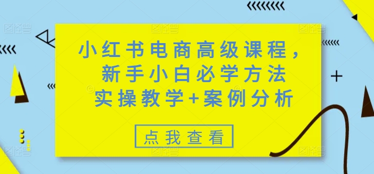 小红书电商高级课程，新手小白必学方法，实操教学+案例分析-全网第一网赚项目资源库-中赚网 & 中创网 & 冒泡网 & 福缘网 - 小本轻创业与优质加盟项目首选平台