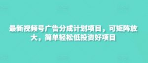 最新视频号广告分成计划项目,可矩阵放大,简单轻松低投资好项目-全网第一网赚项目资源库-中赚网 & 中创网 & 冒泡网 & 福缘网 - 小本轻创业与优质加盟项目首选平台