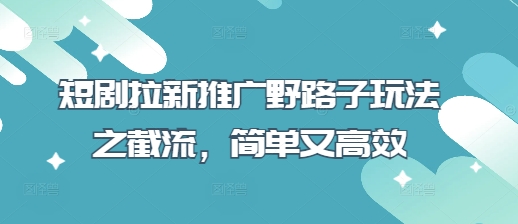 短剧拉新推广野路子玩法之截流，简单又高效-全网第一网赚项目资源库-中赚网 & 中创网 & 冒泡网 & 福缘网 - 小本轻创业与优质加盟项目首选平台