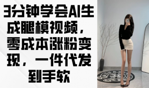 3分钟学会AI生成腿模视频,零成本涨粉变现,一件代发到手软-全网第一网赚项目资源库-中赚网 & 中创网 & 冒泡网 & 福缘网 - 小本轻创业与优质加盟项目首选平台