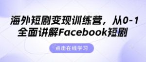 海外短剧变现训练营，从0-1全面讲解Facebook短剧-全网第一网赚项目资源库-中赚网 & 中创网 & 冒泡网 & 福缘网 - 小本轻创业与优质加盟项目首选平台
