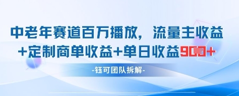 中老年赛道百万播放+流量主收益+定制收益，单日收益9张-全网第一网赚项目资源库-中赚网 & 中创网 & 冒泡网 & 福缘网 - 小本轻创业与优质加盟项目首选平台