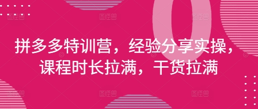 拼多多特训营，经验分享实操，课程时长拉满，干货拉满(更新25年4月)-全网第一网赚项目资源库-中赚网 & 中创网 & 冒泡网 & 福缘网 - 小本轻创业与优质加盟项目首选平台