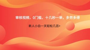 审核视频，0门槛，十几秒一单，多劳多得，新人小白一天轻松几百+-全网第一网赚项目资源库-中赚网 & 中创网 & 冒泡网 & 福缘网 - 小本轻创业与优质加盟项目首选平台