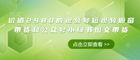 价值2980的视频号短视频橱窗带货和公众号小绿书图文带货-全网第一网赚项目资源库-中赚网 & 中创网 & 冒泡网 & 福缘网 - 小本轻创业与优质加盟项目首选平台