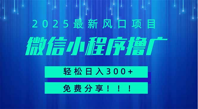 微信小程序撸广，最新风口项目，日入300+ 免费分享 可批量操作 小白可…-全网第一网赚项目资源库-中赚网 & 中创网 & 冒泡网 & 福缘网 - 小本轻创业与优质加盟项目首选平台