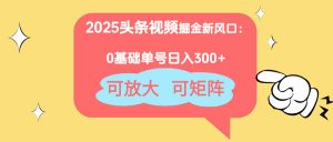 2025头条视频掘金新风口:0基础日入300+,可放大,可矩阵-全网第一网赚项目资源库-中赚网 & 中创网 & 冒泡网 & 福缘网 - 小本轻创业与优质加盟项目首选平台