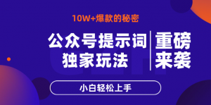 公众号提示词玩法,10W+爆文最简单快速的方法,小白轻松上手-全网第一网赚项目资源库-中赚网 & 中创网 & 冒泡网 & 福缘网 - 小本轻创业与优质加盟项目首选平台