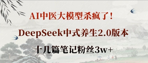AI中医大模型杀疯了！DeepSeek中式养生2.0版本，十几篇笔记粉丝3w+-全网第一网赚项目资源库-中赚网 & 中创网 & 冒泡网 & 福缘网 - 小本轻创业与优质加盟项目首选平台