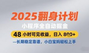 2025小程序全自动掘金,48 小时可见收益,日入8张,长期稳定靠谱,小白宝妈轻松上手【揭秘】-全网第一网赚项目资源库-中赚网 & 中创网 & 冒泡网 & 福缘网 - 小本轻创业与优质加盟项目首选平台