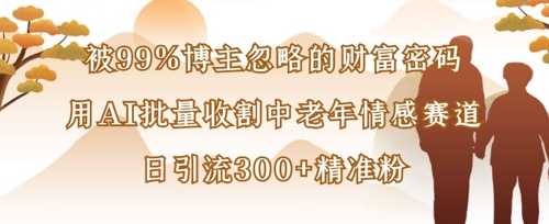 被99%博主忽略的财富密码：用AI批量收割中老年情感赛道，日引流300+精准粉-全网第一网赚项目资源库-中赚网 & 中创网 & 冒泡网 & 福缘网 - 小本轻创业与优质加盟项目首选平台