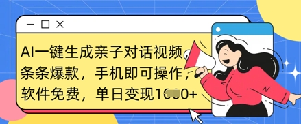 AI一键生成亲子对话视频，条条爆款，一部手机即可操作，单日变现数张-全网第一网赚项目资源库-中赚网 & 中创网 & 冒泡网 & 福缘网 - 小本轻创业与优质加盟项目首选平台