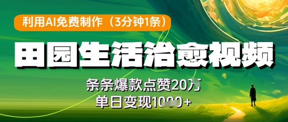 利用AI免费制作田园生活治愈视频，条条爆款点赞20W，单日变现几张-全网第一网赚项目资源库-中赚网 & 中创网 & 冒泡网 & 福缘网 - 小本轻创业与优质加盟项目首选平台