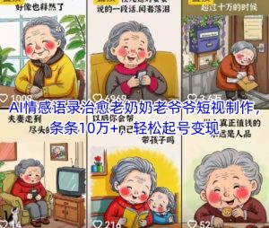 AI情感语录治愈老奶奶老爷爷短视制作,条条10万+,轻松起号变现-全网第一网赚项目资源库-中赚网 & 中创网 & 冒泡网 & 福缘网 - 小本轻创业与优质加盟项目首选平台
