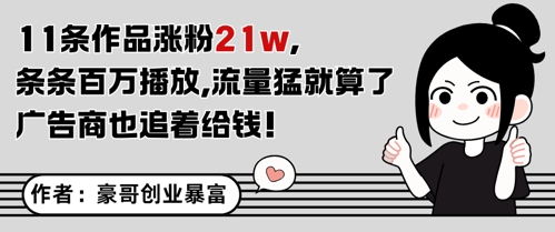 11条作品涨粉21W，条条百W播放，流量猛就算了，广告商也追着给钱-全网第一网赚项目资源库-中赚网 & 中创网 & 冒泡网 & 福缘网 - 小本轻创业与优质加盟项目首选平台