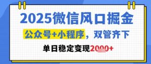 2025微信风口掘金，公众号+小程序双管齐下，单日稳定变现1k+【揭秘】-全网第一网赚项目资源库-中赚网 & 中创网 & 冒泡网 & 福缘网 - 小本轻创业与优质加盟项目首选平台