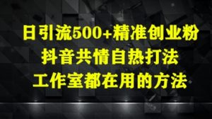 日引流500+精准创业粉,抖音共情自热打法,工作室都在用的方法-全网第一网赚项目资源库-中赚网 & 中创网 & 冒泡网 & 福缘网 - 小本轻创业与优质加盟项目首选平台