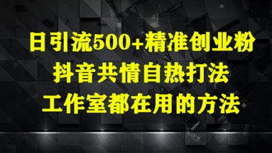 日引流500+精准创业粉，抖音共情自热打法，工作室都在用的方法-全网第一网赚项目资源库-中赚网 & 中创网 & 冒泡网 & 福缘网 - 小本轻创业与优质加盟项目首选平台