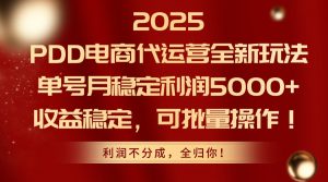 2025PDD电商代运营全新玩法，单号月稳定利润5000+，收益稳定，可批量操作-全网第一网赚项目资源库-中赚网 & 中创网 & 冒泡网 & 福缘网 - 小本轻创业与优质加盟项目首选平台
